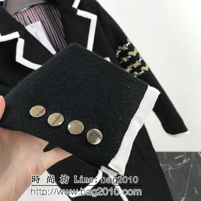 THOM BROWNE湯姆布朗 走秀款 TB臘腸狗狗刺繡 毛呢大衣 定制原版金色紐扣 高版本男女同款 ydi2565
